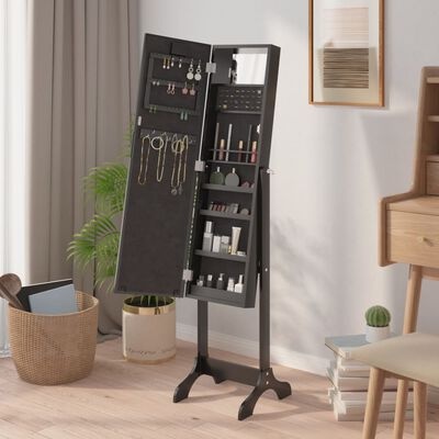 TM spiegel opberg make up/sieraden vrijstaand met LED's 34x37x146 cm zwart