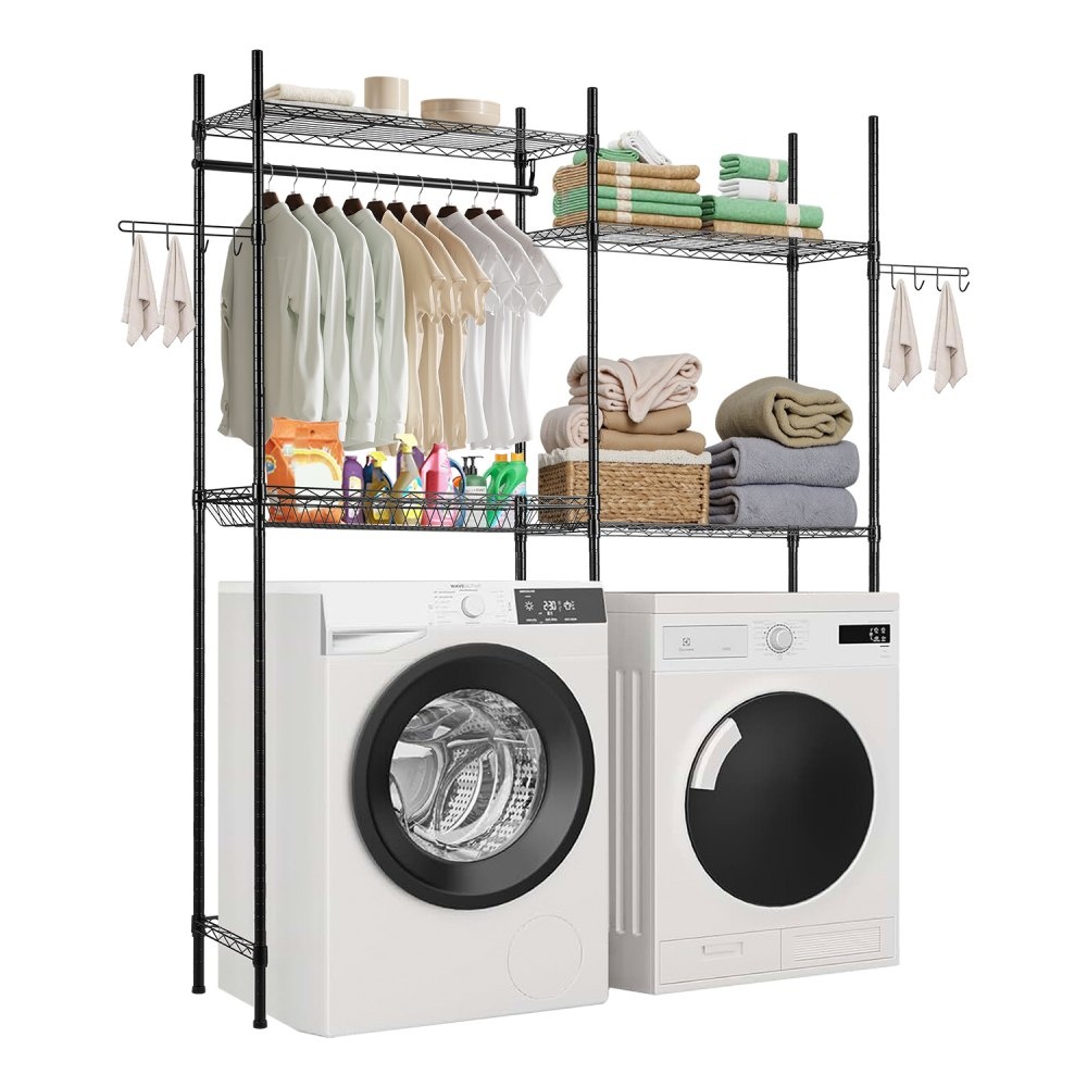 TM Opbergrek boven wasmachine/droger, dubbele rij, 4 lagen, zwart