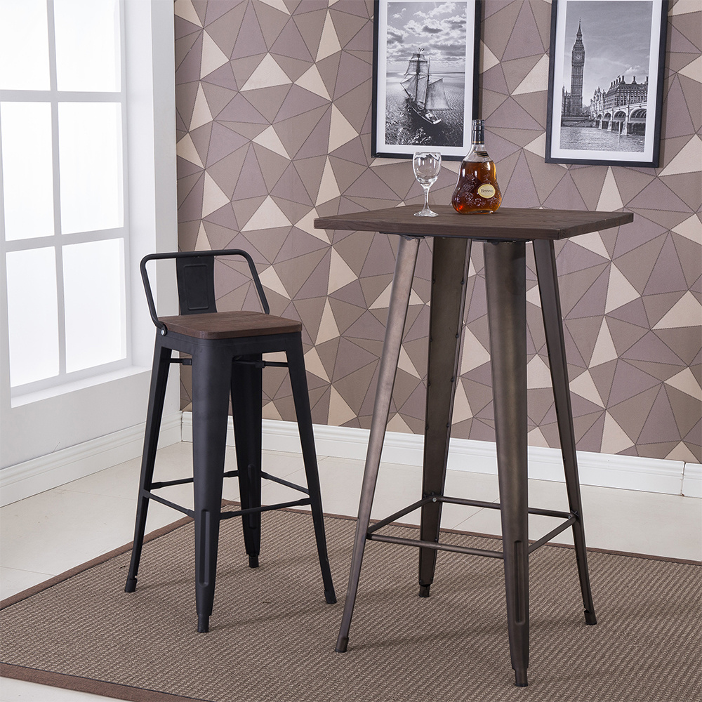 TM Vintage Vibe – Barkruk Zwart-Bruin met Retro Karakter