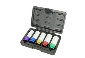 TM 5 Piece Long Power Socket Set with Protective Sleeves