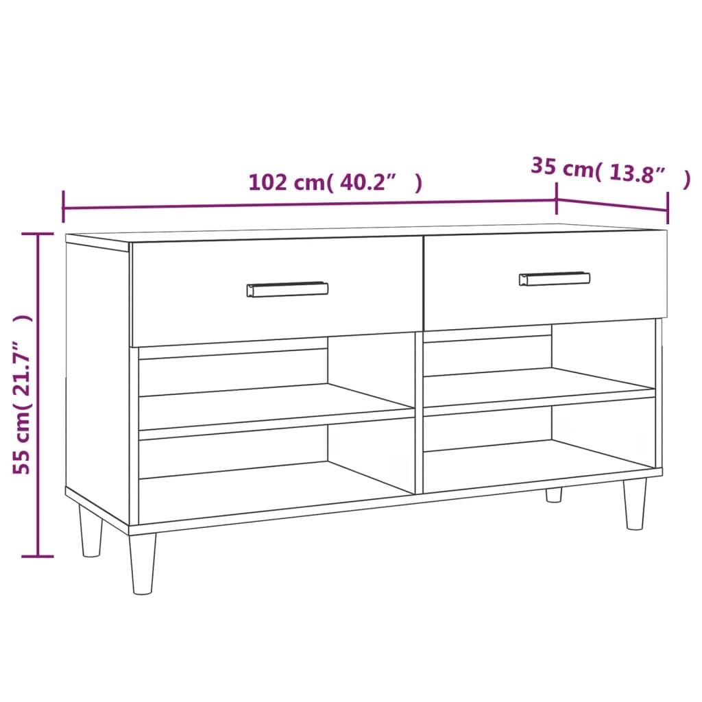 TM Schoenenkast 102x35x55 cm bewerkt hout wit