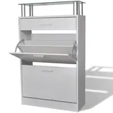 TM Schoenenkast met lade en glazen schap wit hout