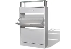 TM Schoenenkast met lade en glazen schap wit hout