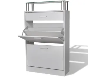 TM Schoenenkast met lade en glazen schap wit hout