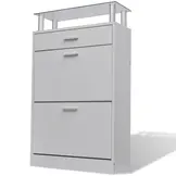 TM Schoenenkast met lade en glazen schap wit hout