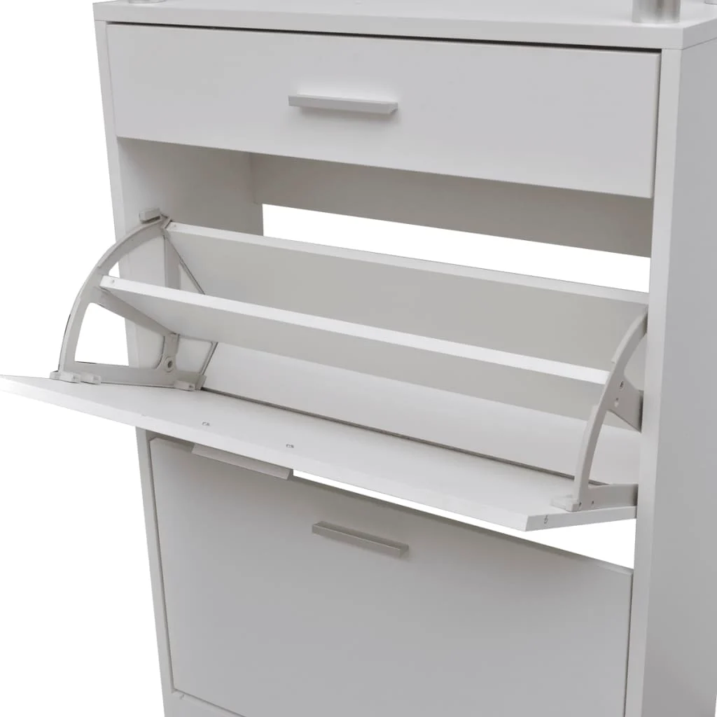 TM Schoenenkast met lade en glazen schap wit hout
