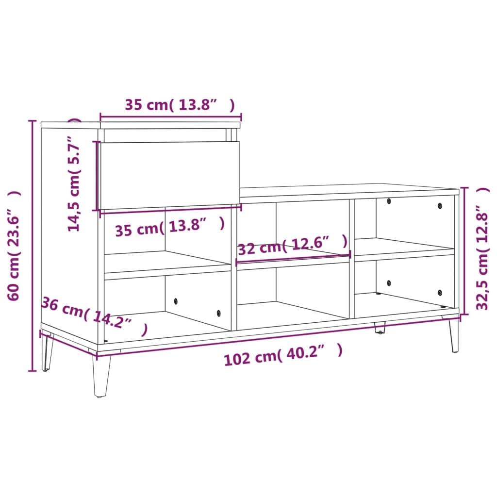 TM Schoenenkast met lade eikenkleurig 102 x 36 x 60 cm
