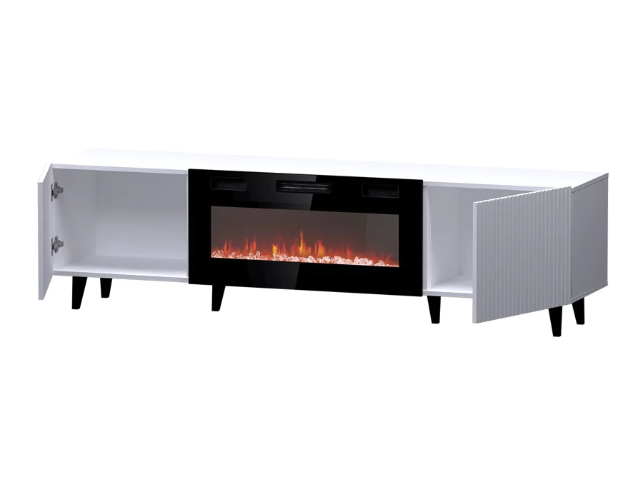 Tv-meubel Modern design met elektrische openhaard wit/zwart 181 x 40 x 49cm