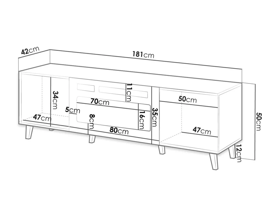 Tv-meubel Modern design met elektrische openhaard wit 181 x 40 x 49cm