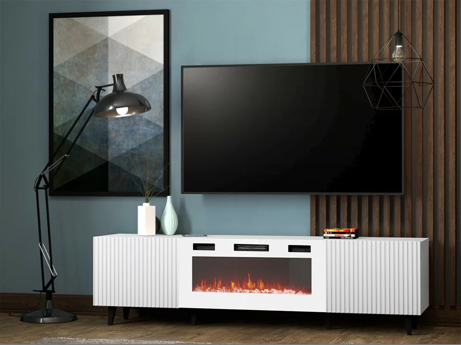 Tv-meubel Modern design met elektrische openhaard wit 181 x 40 x 49cm
