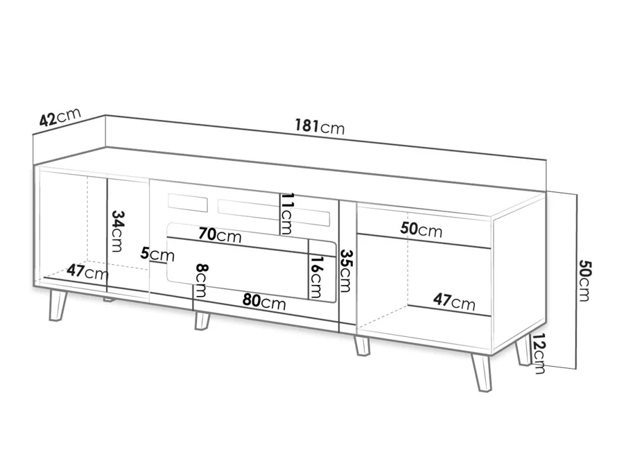 Tv-meubel Modern design met elektrische openhaard wit/zwart 181 x 40 x 49cm