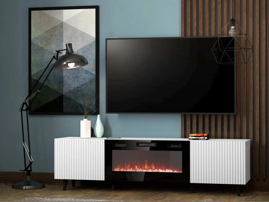Tv-meubel Modern design met elektrische openhaard wit/zwart 181 x 40 x 49cm