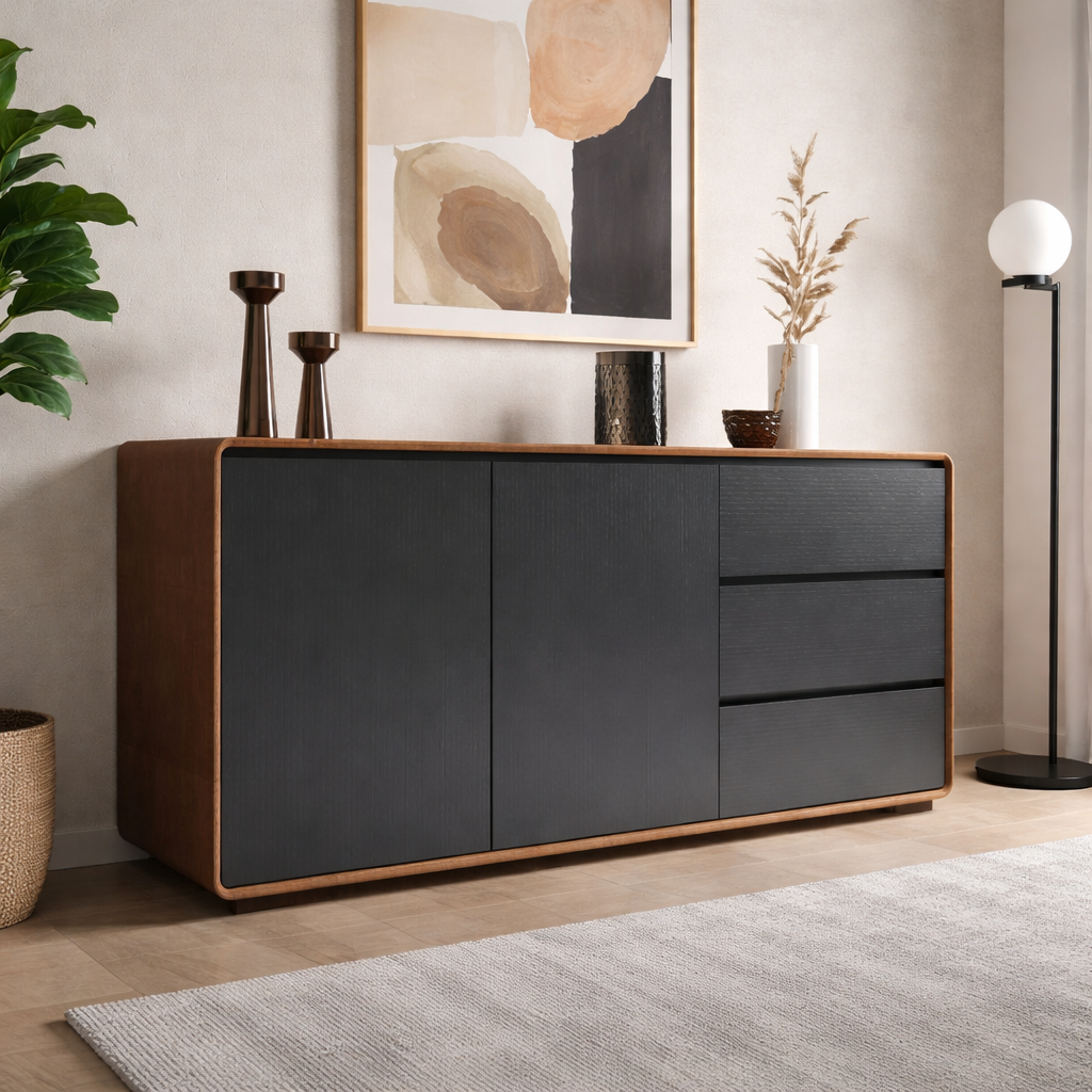 Modern Design Dressior Walnoot en Zwart 180x40x80cm