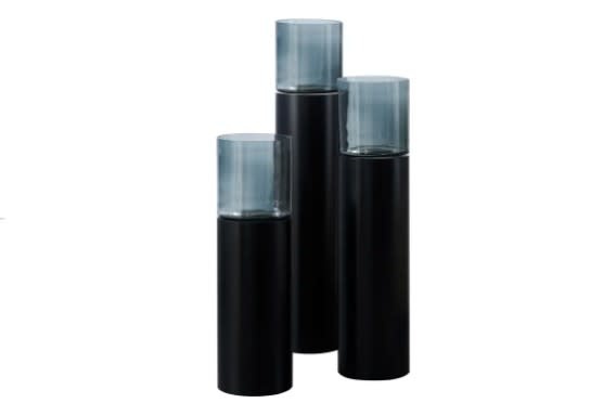 TM Luxe Windlicht op pilaar zwart 3 delig : H90 + H110 + H130 cm