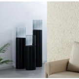 TM Luxe Windlicht op pilaar zwart 3 delig : H90 + H110 + H130 cm