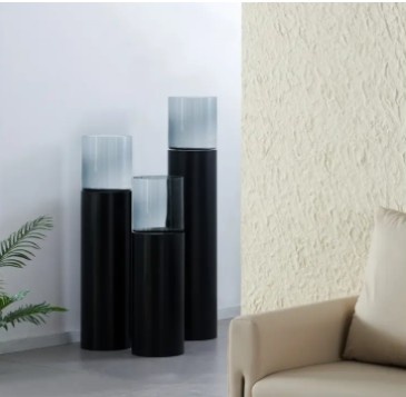 TM Luxe Windlicht op pilaar zwart 3 delig : H90 + H110 + H130 cm