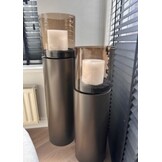 TM Luxe Windlicht op pilaar bruin 3 delig: H90 + H110 + H130 cm