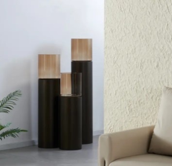 TM Luxe Windlicht op pilaar bruin 3 delig: H90 + H110 + H130 cm