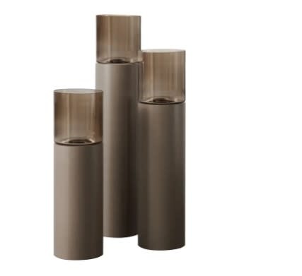 TM Luxe Windlicht op pilaar champagne 3 delig: H90 + H110 + H130 cm