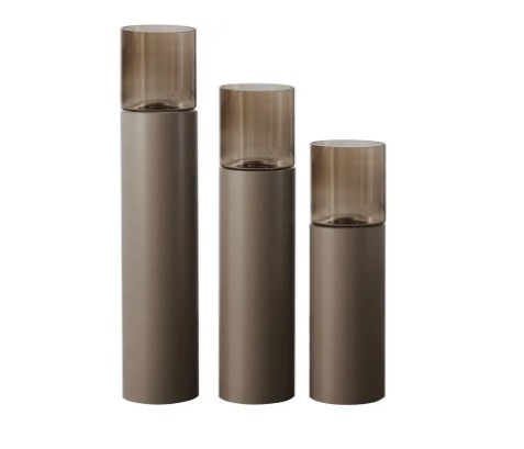 TM Luxe Windlicht op pilaar champagne 3 delig: H90 + H110 + H130 cm