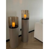 TM Luxe Windlicht op pilaar champagne 3 delig: H90 + H110 + H130 cm