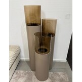 TM Luxe Windlicht op pilaar champagne 3 delig: H90 + H110 + H130 cm