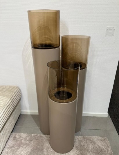 TM Luxe Windlicht op pilaar champagne 3 delig: H90 + H110 + H130 cm