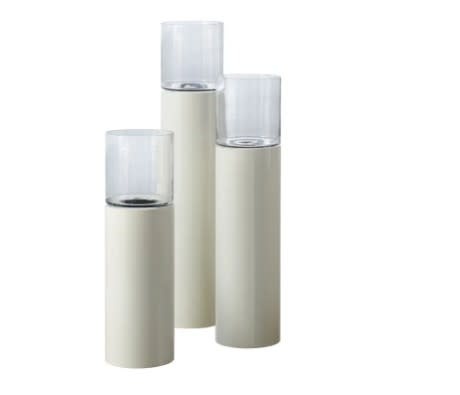 TM Luxe Windlicht op pilaar creme 3 delig: H90 + H110 + H130 cm