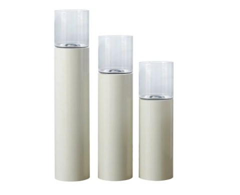 TM Luxe Windlicht op pilaar creme 3 delig: H90 + H110 + H130 cm