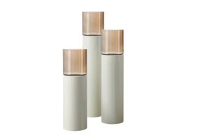 TM Luxe Windlicht op pilaar creme/bruine glas 3 delig: H90 + H110 + H130 cm