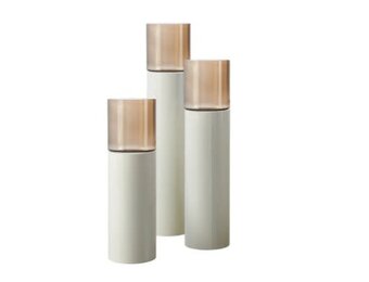 TM Luxe Windlicht op pilaar creme/bruine glas 3 delig: H90 + H110 + H130 cm
