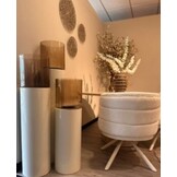 TM Luxe Windlicht op pilaar creme/bruine glas 3 delig: H90 + H110 + H130 cm