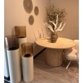 TM Luxe Windlicht op pilaar creme/bruine glas 3 delig: H90 + H110 + H130 cm