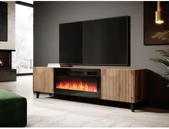 Tv-meubel Modern design met elektrische openhaard 181x42x50 cm Latten patroon