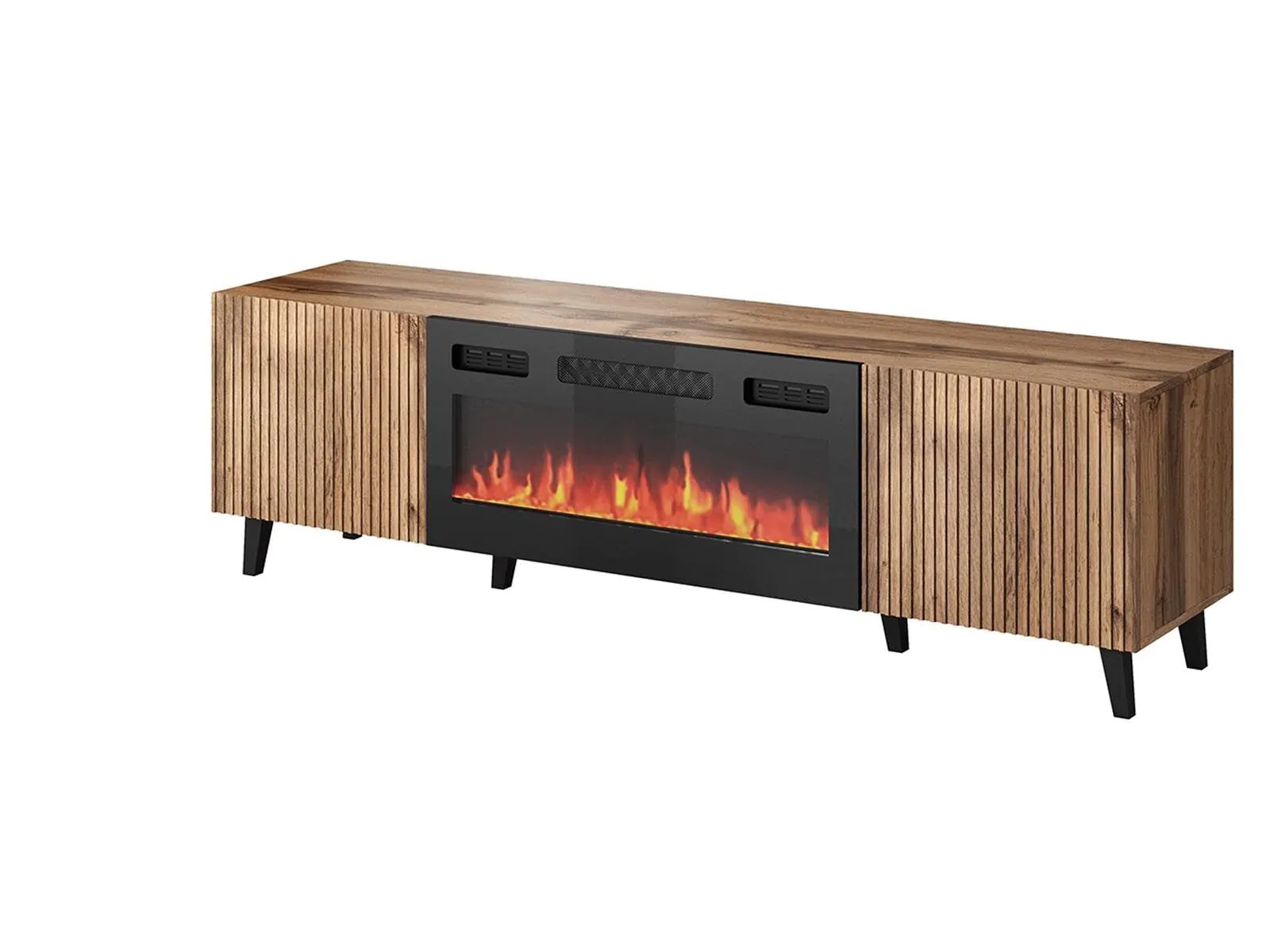 Tv-meubel Modern design met elektrische openhaard 181x42x50 cm Latten patroon