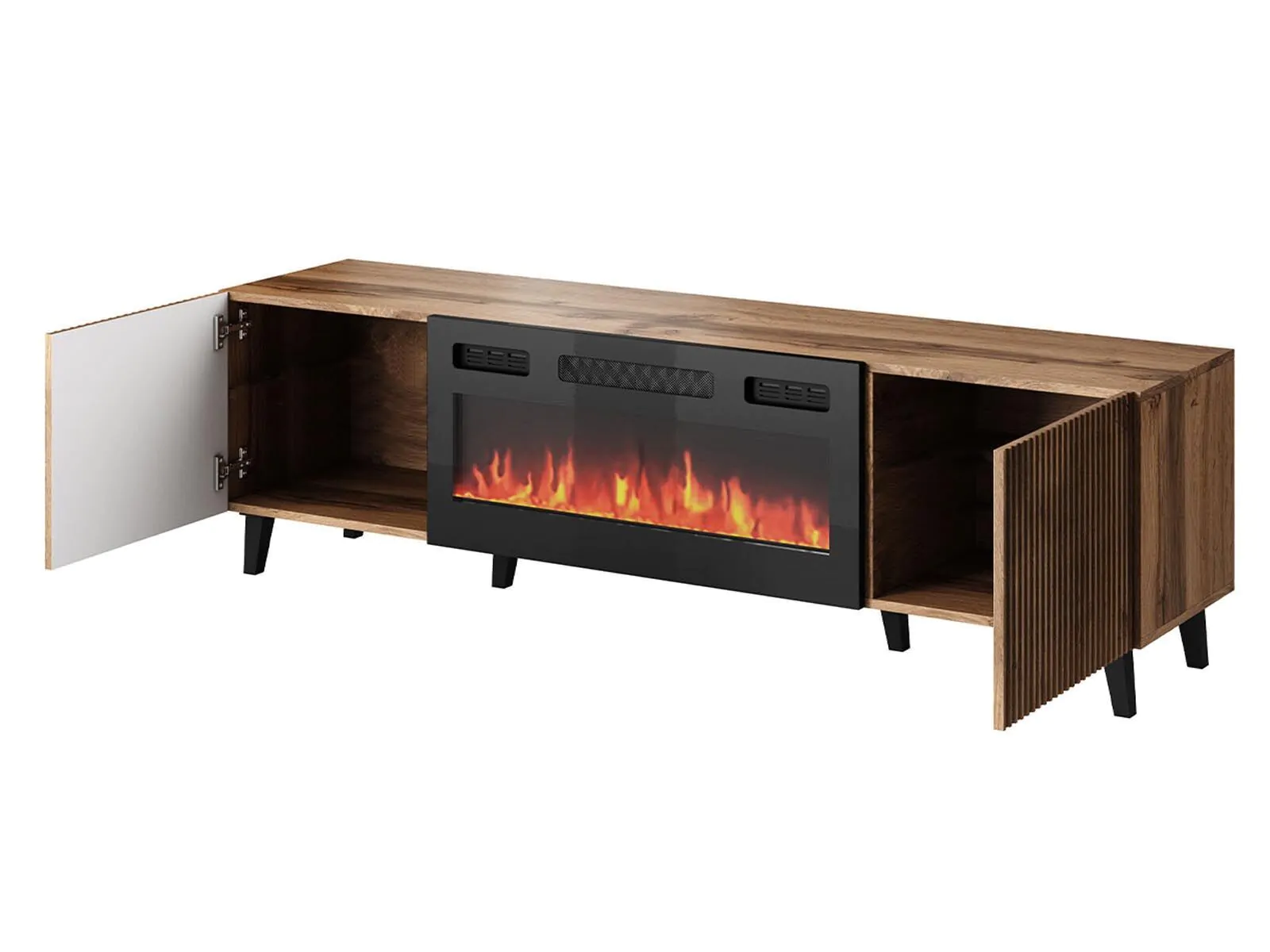 Tv-meubel Modern design met elektrische openhaard 181x42x50 cm Latten patroon