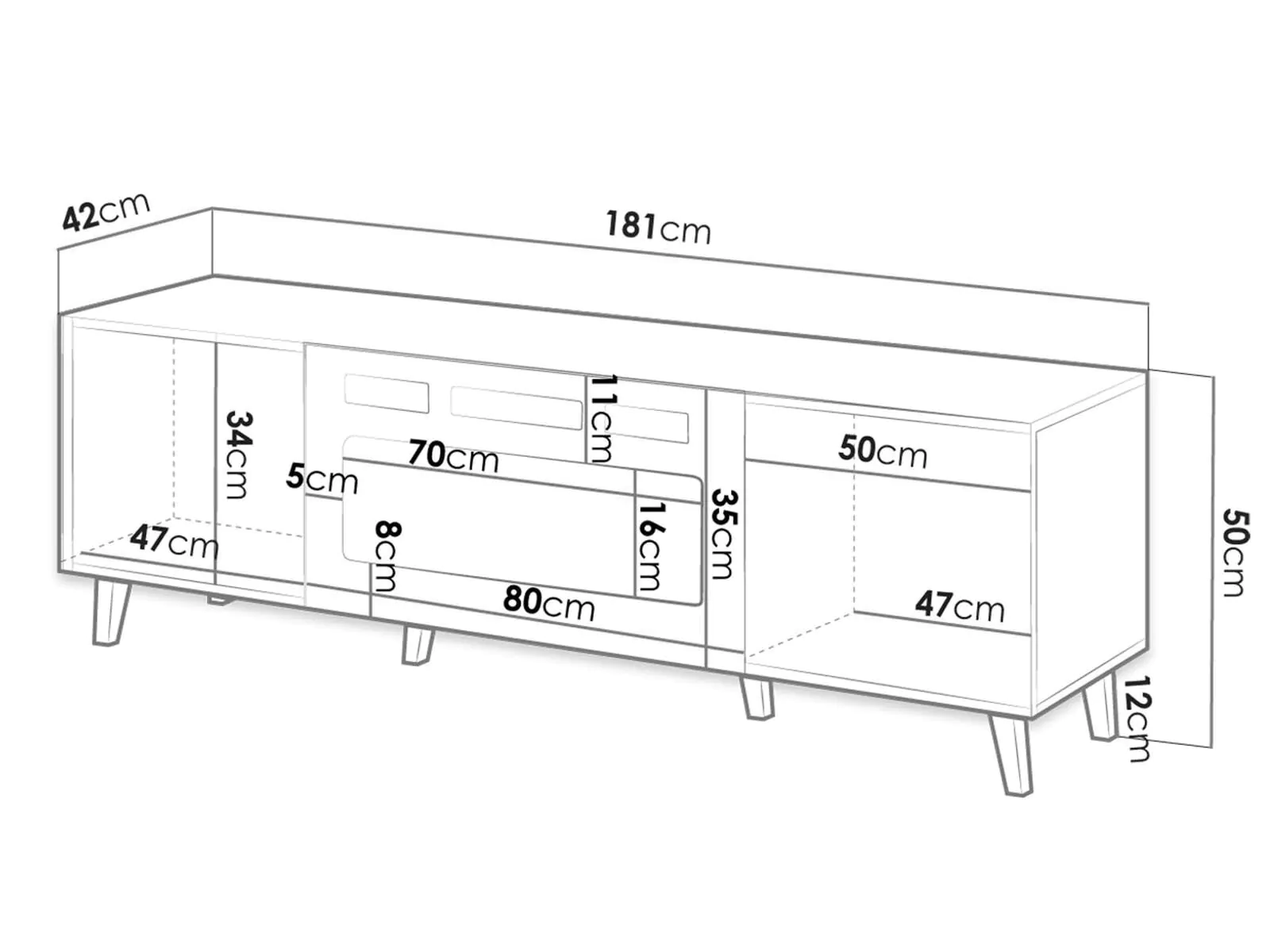 Tv-meubel Modern design met elektrische openhaard 181x42x50 cm Latten patroon