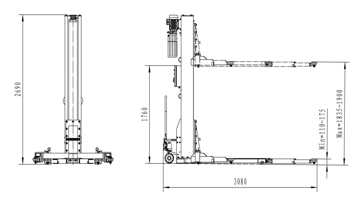 Mobile 1-column lift with electronic release