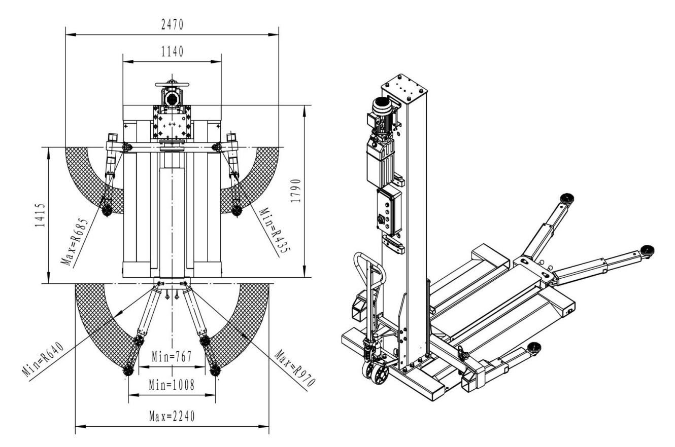 Mobile 1-column lift with electronic release