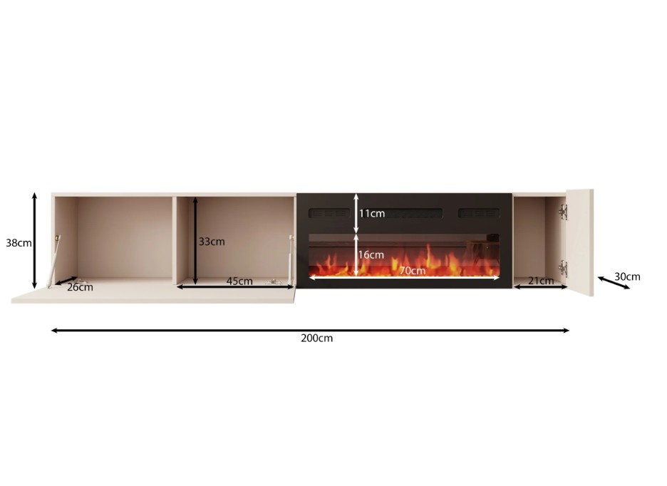 TM TV-Meubel met elektrische sfeerhaard Hearth & Home 200x30x38 cm