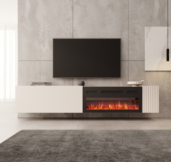 TM TV-Meubel met elektrische sfeerhaard Hearth & Home beige 200x30x38 cm