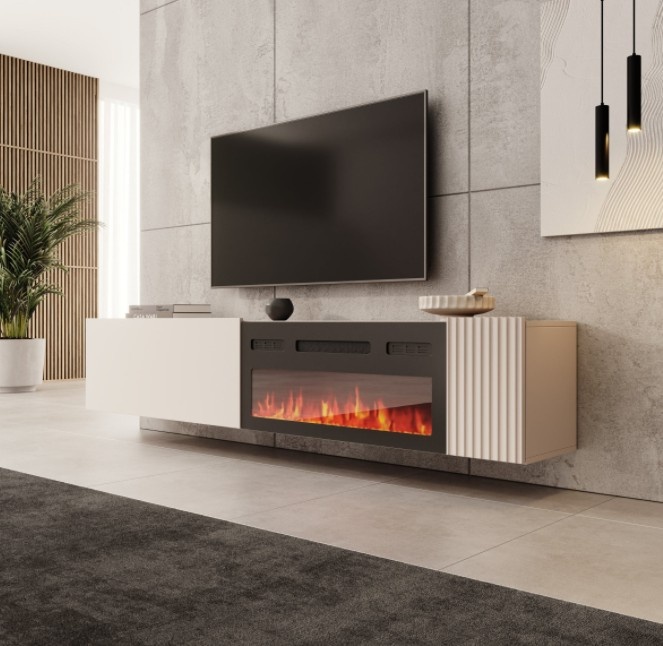TM TV-Meubel met elektrische sfeerhaard Hearth & Home beige 200x30x38 cm