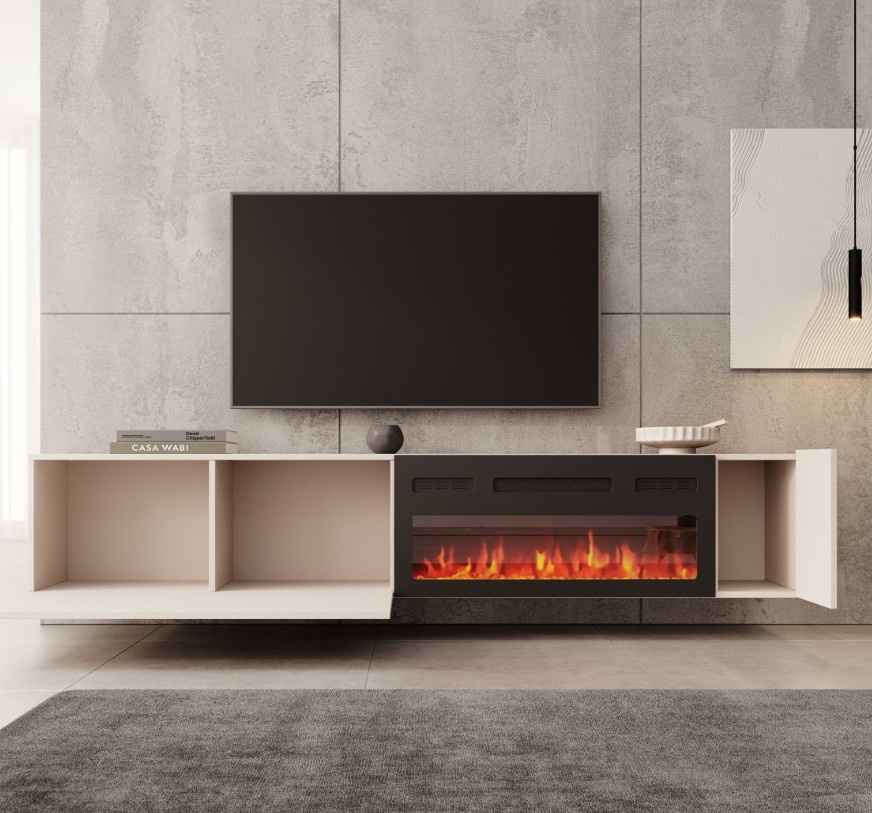 TM TV-Meubel met elektrische sfeerhaard Hearth & Home beige 200x30x38 cm