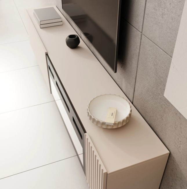 TM TV-Meubel met elektrische sfeerhaard Hearth & Home beige 200x30x38 cm