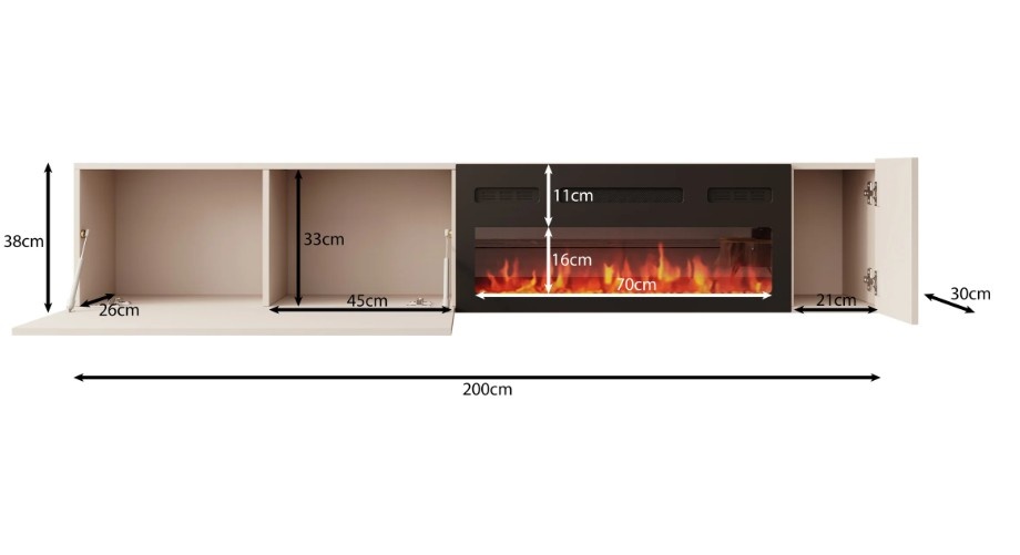 TM TV-Meubel met elektrische sfeerhaard Hearth & Home beige 200x30x38 cm