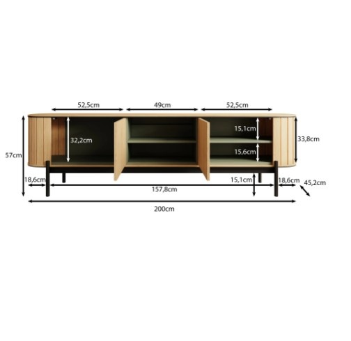 TM Tv meubel woodcurve eiken 200x45x57 cm