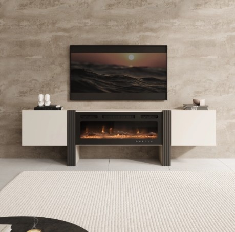TM TV-Meubel met elektrische sfeerhaard beige 200x41x58 cm