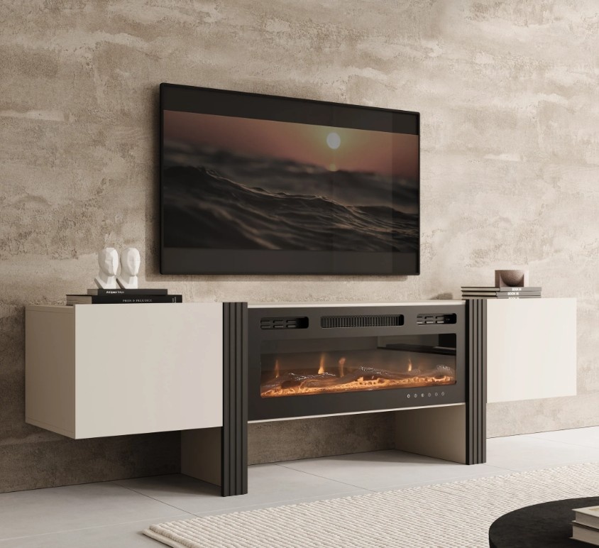 TM TV-Meubel met elektrische sfeerhaard beige 200x41x58 cm