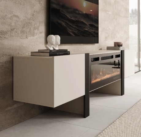 TM TV-Meubel met elektrische sfeerhaard beige 200x41x58 cm