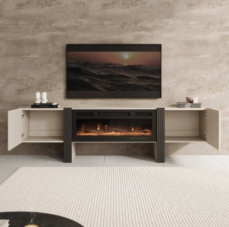 TM TV-Meubel met elektrische sfeerhaard beige 200x41x58 cm
